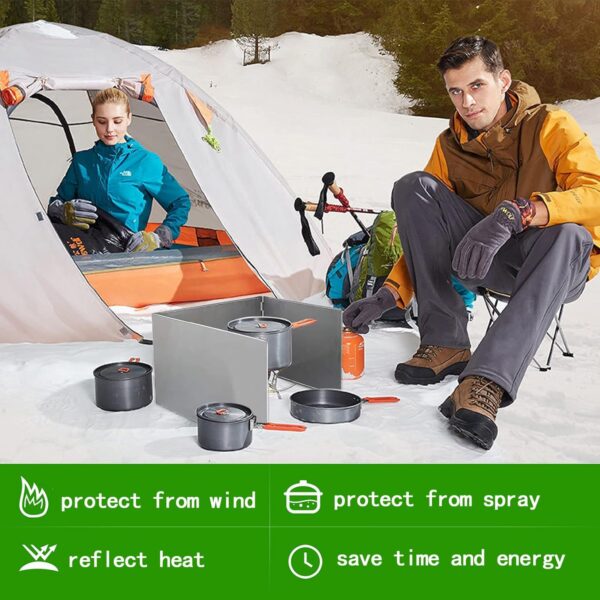 Camping Stove Windshield Foldable 3 Plates Outdoor Cooker Wind Screen Mini Cooking Windshield Camping Gas Stove Windshield for Hiking Picnic Camping Equipment