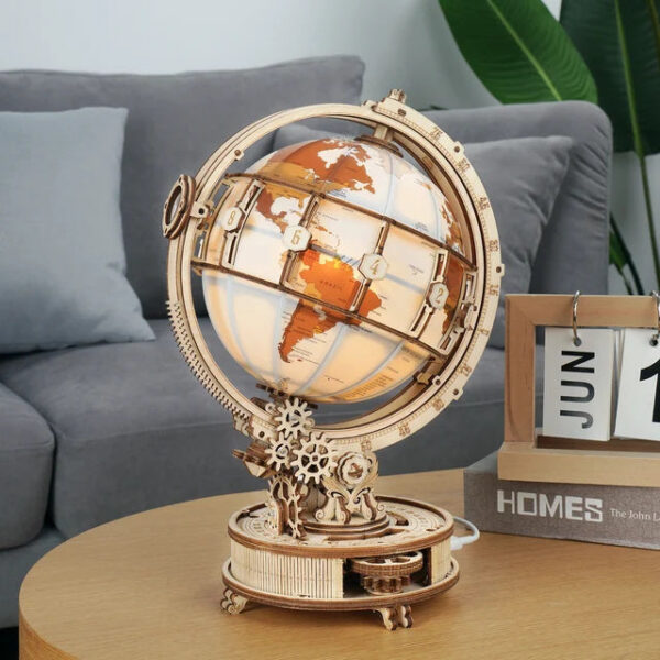 Wooden Globe Lamp Puzzle Games Birthday Gift Kids Adults for Home Decor Building Blocks 3D