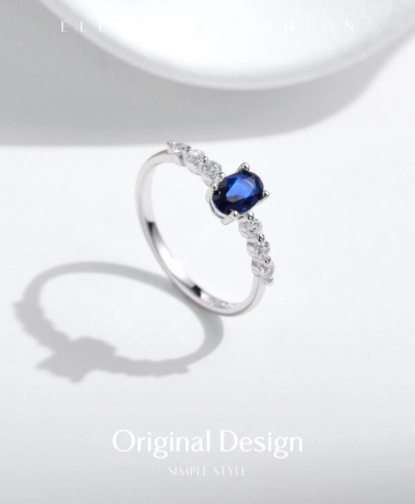MODIAN 925 Sterling Silver Vintage Exquisite Basic Oval Blue Zirconia Finger Ring for Women Statement Ring Jewelry Gift