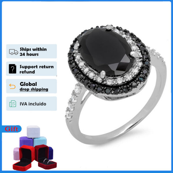 403cbca95737ce76 HOYON Inlaid Gemstone Zircon for women Sliver Color Wedding Jewelry Gem Two Tone Black Diamond Ring Free Shipping