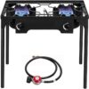 Bonnlo 3 Burner Outdoor Portable Propane Stove Gas Cooker, Heavy Duty Iron Cast Patio Burner with Detachable Stand Legs for Camp Cooking (3-Burner 225,000-BTU)