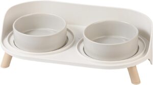 40629bba98d32b5a Cat Food Water Bowl Set - Raised Cat Bowls with Non Slip Stand - Elevated Puppy Bowls for Small Dogs - Double Ceramic Cat Feeding Bowls with Splash Proof Guard - Tall Cat Dishes - 2 x 480 ML - 16.2 OZ