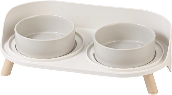 40629bba98d32b5a Cat Food Water Bowl Set - Raised Cat Bowls with Non Slip Stand - Elevated Puppy Bowls for Small Dogs - Double Ceramic Cat Feeding Bowls with Splash Proof Guard - Tall Cat Dishes - 2 x 480 ML - 16.2 OZ