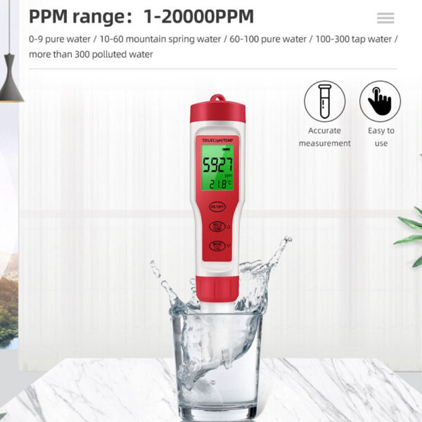 4092486fb0cd8c7c 4 in 1 PH TDS EC Temperature Meter Digital Quality Monitor Tester for Pools Drinking Water Aquariums
