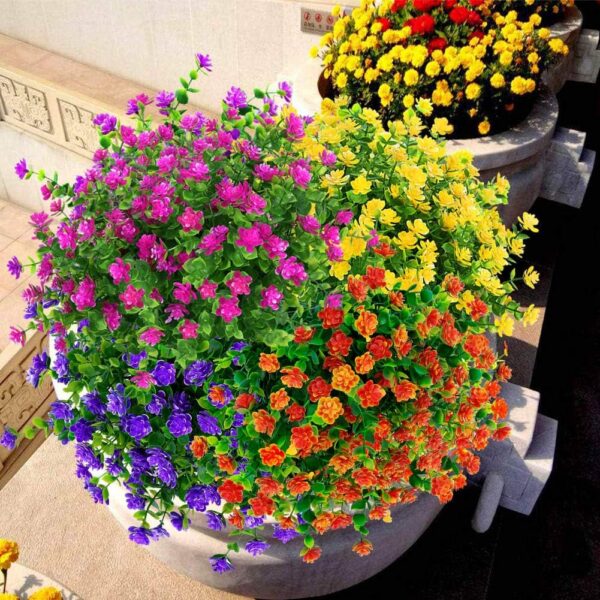 4098d98328a0c168 24 Bundles Outdoor Artificial Flowers UV Resistant Fake Boxwood Plants, Faux Greenery for Indoor Outside Hanging Plants Garden Porch Window Box Home Wedding Farmhouse Décor (Magenta)