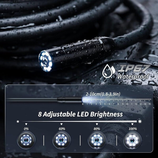 Industrial Endoscope 8mm HD1080P 4.3inch IPS Screen 1080P Pipe Inspection Camera for Car Repair IP67 Waterproof 8 LEDS