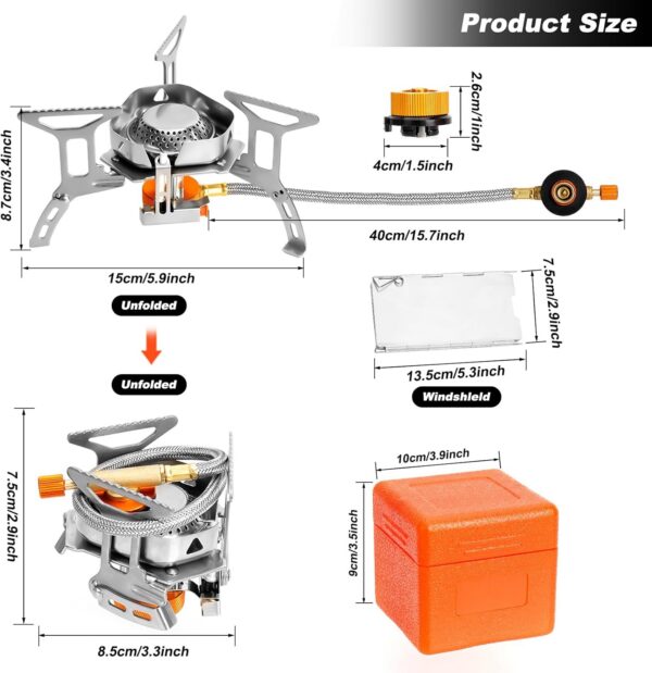 Gaskocher Outdoor, Campingkocher Gas 3500W, Trekking Gaskocher Ultralight, Campingkocher Faltbar, Camping Gaskocher Faltbar, mit Piezozündung und Tragebox, für Outdoor Picknick Trekking Wandern