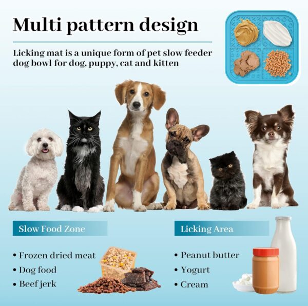 Licking Mat for Dogs Cats 2 Pack, Dog Peanut Butter Lick Pad with Strong Suction Cups for Calming, Reduce Anxiety Boredom (Blue & Green)