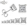 IOGOU 925 Sterling Silver Stud Earrings For Women 4-Claws Square Zirconia Earring Wedding Engagement Bridal Diamond Jewelry Gift