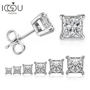 40facb392c71caf9 IOGOU 925 Sterling Silver Stud Earrings For Women 4-Claws Square Zirconia Earring Wedding Engagement Bridal Diamond Jewelry Gift