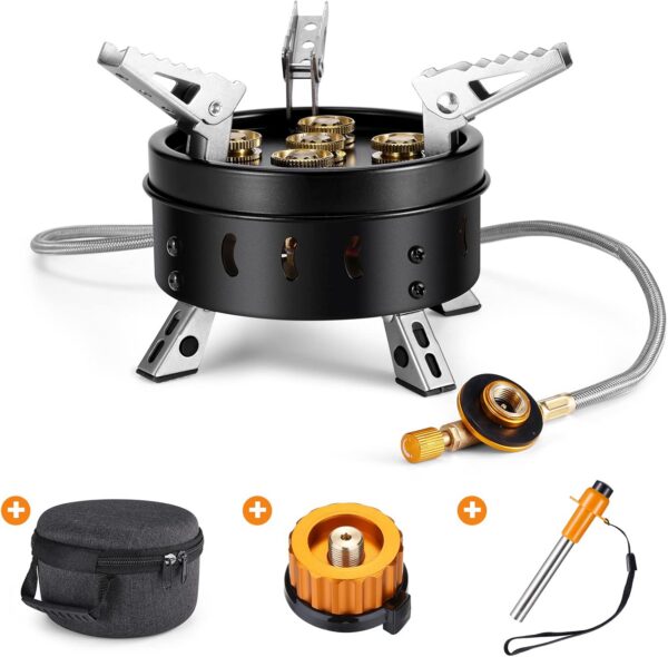 40ff63228b5f0e42 Odoland Campingkocher Gaskocher mit Adapter und Faltbar Aluminium Gas Campingkocher für Schraubkartusche Gasbrenner Faltbar Camping Kocher für Wandern Picknick Outdoor