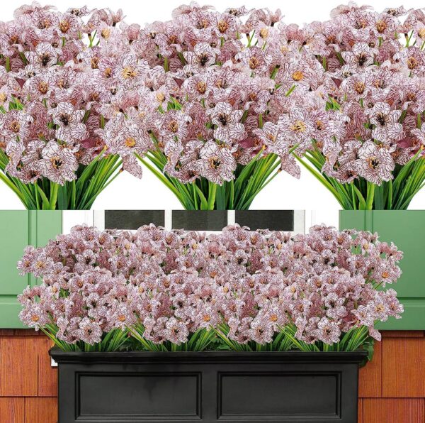 410b00f69224ccb3 AmyHomie 20 Bundles Artificial Flowers Outdoor UV Resistant Faux Flowers No Fade Fake Plastic Plants Garden Porch Window Box Decorating(Bright Yellow)