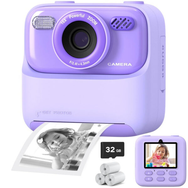 Upgrade Kids Instant 1080P HD Dual Lens Selfie Digital Camera for Girls Boys Christmas Birthday Gifts Toys With 32G Print