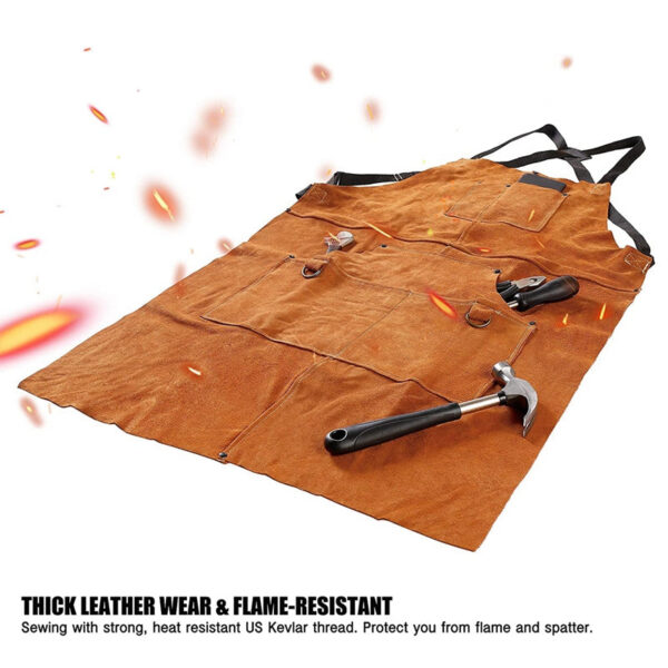 Synthetic Leather Welding Heat Flame-Resistant Heavy Duty Work Forge Apron With 6 Pockets 42Inch Large