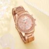 413605169aca2a97 6PCS Set Rose Gold Watch Women Ring Necklace Earring Rhinestone Fashion Wristwatch Casual Ladies Bracelet Watches