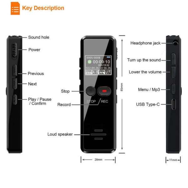 413b6c620acd3dce Vandlion V90C 64GB High-Quality Digital Audio Voice Recorder Colorful Display Screen Sound Recording Real Time Record MP3 Player