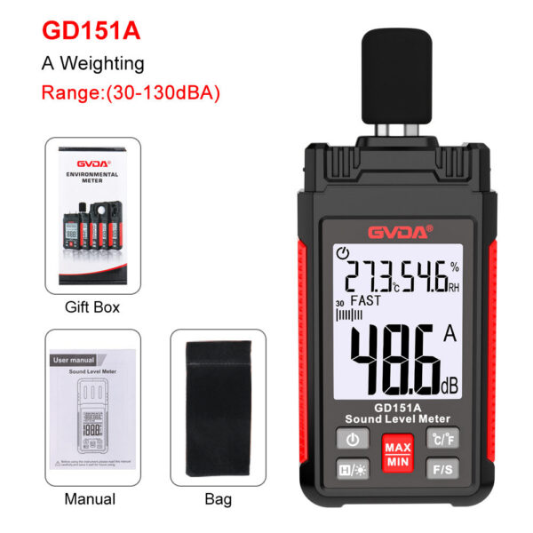 GVDA Digital Audio Level Sonometro Sound Decibelimetro 30-130dB Decibel Portable Noise Meter
