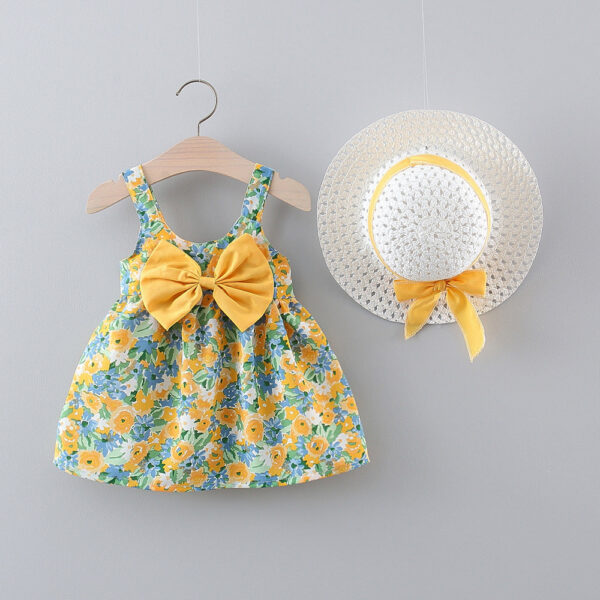415f987b122b7522 2pcs/Set Baby Girl Summer Fashion Dresses Floral Sling Children Clothing Sweet Cute Kids Sleeveless Dress 0-3 Years Old Toddlert