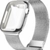 Geoumy Metal Magnetic Bands Compatible for Apple Watch Band 38mm with Case, Stainless Steel Milanese Mesh Loop Replacement Strap Compatible with iWatch Series 8/7/6/5/4/3/2/1 SE Women Men, Rose Gold