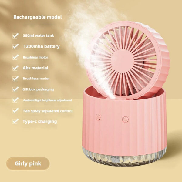 Foldable air cooler spray humidification small dormitory desktop usb charging portable fan