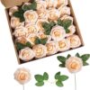 41816be5046d9209 Artificial Flower Foam Purple Rose 50pcs Real Looking Fake Rose with Stems Leaves for Home Decoration Party Garden Centerpieces DIY Wedding Bouquets(Purple)