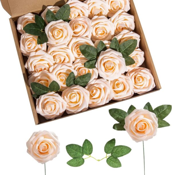 41816be5046d9209 Artificial Flower Foam Purple Rose 50pcs Real Looking Fake Rose with Stems Leaves for Home Decoration Party Garden Centerpieces DIY Wedding Bouquets(Purple)