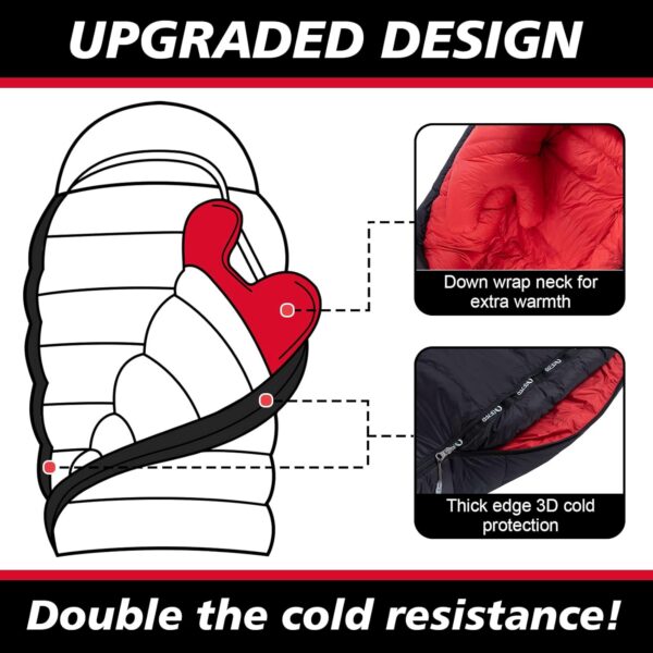 QEZER Winter Sleeping Bag for Adults,Lightweight Down Sleeping Bag [1260g/1560g ] 0°C bis -20°C for 4 Season Backpacking,Hiking,Camping and Mountaineering Outdoor with 660 FP Duck Down