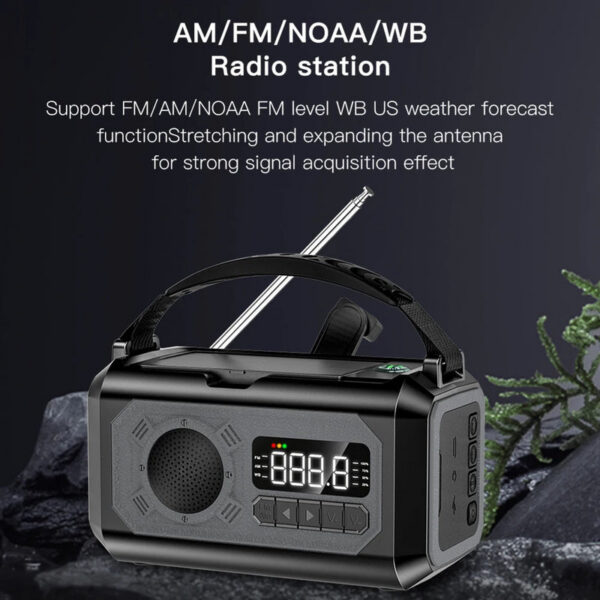 12000mAh AM/FM/NOAA Weather with 2 Panels Solar Hand Crank Portable Emergency Radio Reading Lamp for Outdoor Camping