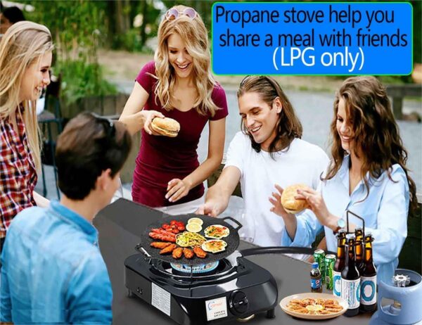 Single Burner Propane Stove with LPG CSA Hose 13000 BTU Single Propane Burner Smart Switch Protection for Children. Unique Body Integrated Design