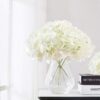 Hydrangea Silk Flower White 10 Heads Artificial Hydrangea Silk Flowers Head for Wedding Centerpieces Bouquets DIY Floral Decor Home Decoration with Long Stems - White