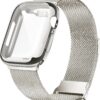 Geoumy Metal Magnetic Bands Compatible for Apple Watch Band 38mm with Case, Stainless Steel Milanese Mesh Loop Replacement Strap Compatible with iWatch Series 8/7/6/5/4/3/2/1 SE Women Men, Rose Gold