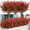 8 Bundles Outdoor Artificial Lavender Fake Flowers UV Resistant Shrubs, Faux Plastic Greenery for Indoor Outside Hanging Plants Garden Porch Window Box Wedding Farmhouse Decor (Orange Red)