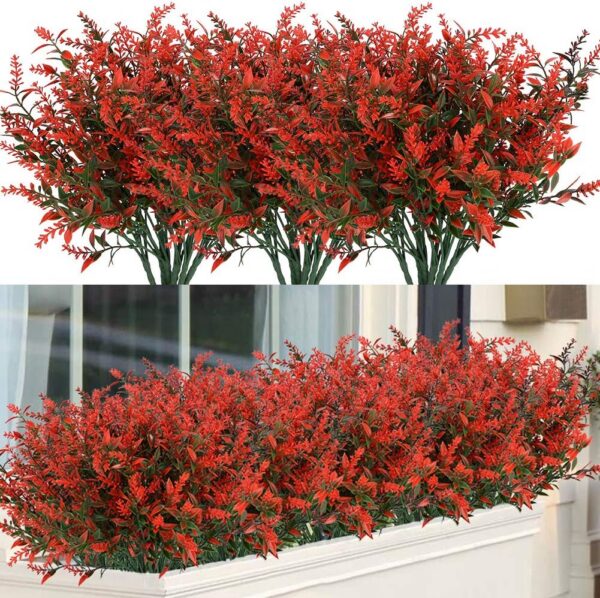 8 Bundles Outdoor Artificial Lavender Fake Flowers UV Resistant Shrubs, Faux Plastic Greenery for Indoor Outside Hanging Plants Garden Porch Window Box Wedding Farmhouse Decor (Orange Red)