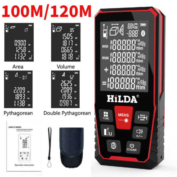Digital Rangefinder Portable Handheld Distance Tester Backlit LCD Laser Range Finder Measure Area Volume Pythagorean