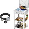 41ccba8800012347 Propane Gas Stove-300000BTU Portable Gas Stove with Support Leg Stand and Wind Blocking Cover Adapter Auto Ignition Camping Stove 4 Burner LPG for RV, Apartment, Outdoor Cooking