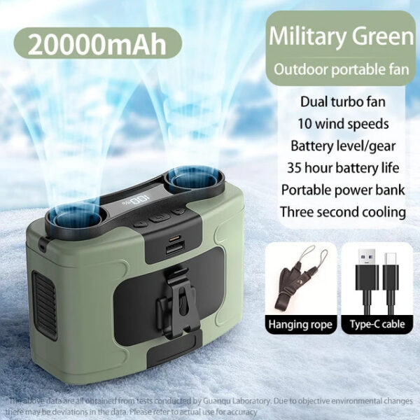 41d63c213e87ccae 20000mAh Portable Waist Hanging Neck Fan Strong Wind with Power Bank LED Lighting for Sports Courier Outdoor Working