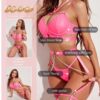 Avidlove Set for Women Sexy Strappy 5 Piece Lingerie Garter with Underwire Push Up Bra and Chain