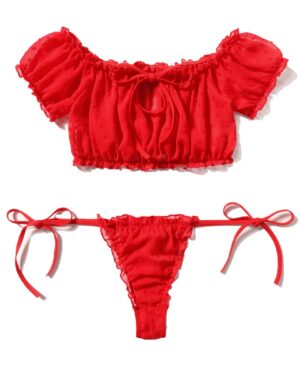 Avidlove Bra and Panty Ruffle Lingerie Set Mesh Babydoll Chemise