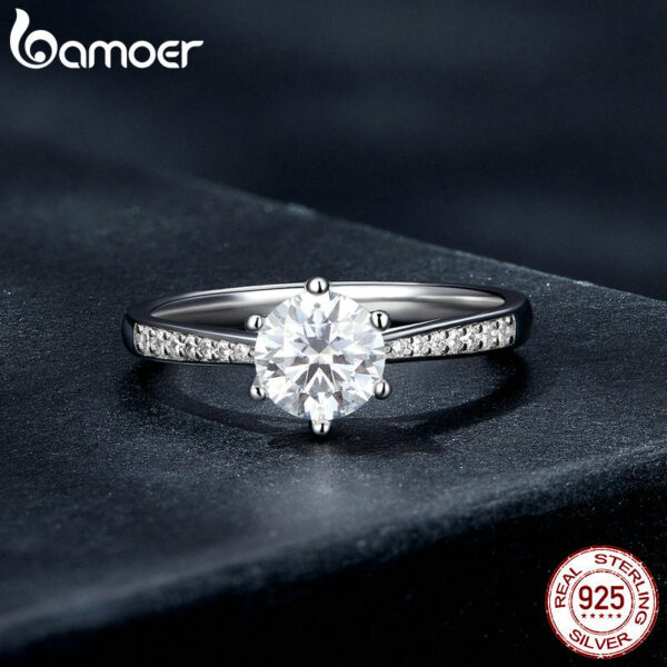 BAMOER D Color Ring For Women Diamond Moissanite Rings Sterling Sier Engagement Bands Fine Jewelry