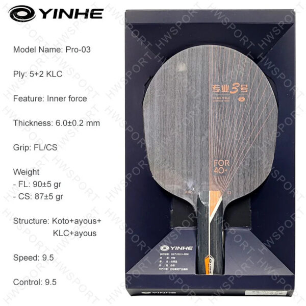 YINHE PRO 03 Table Tennis Blade Professional 5+2 KLC Inner Force Ping Pong Blade OFF+ Brand New Base Board with Original Case