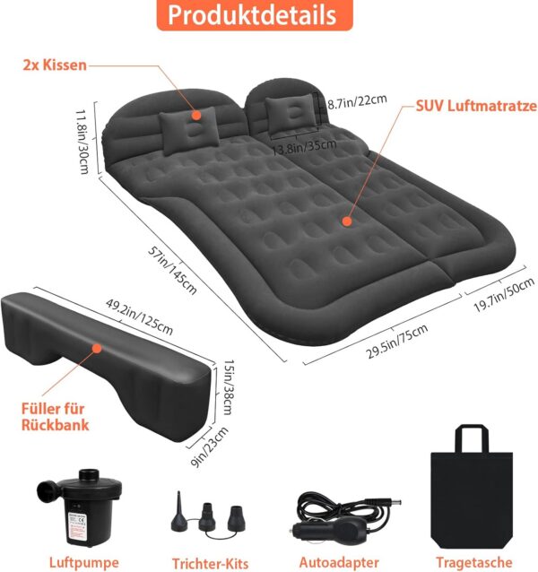 Auto Luftmatratze SUV Aufblasbare Matratze mit Pumpe MPV Air Bett Camping Auto Kissen Dickere Rücksitz Luftmatratze mit Zwei Kissen Für Camping Reisen Hinterhof Strand