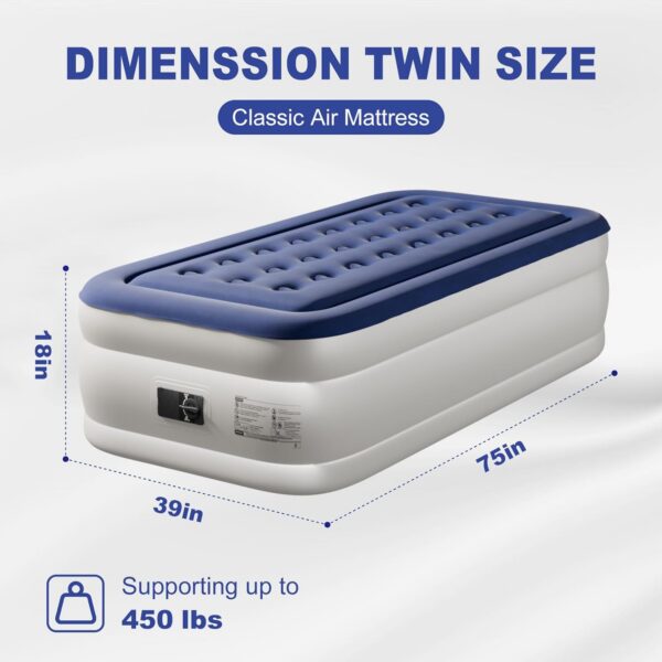 Bonnlo Twin/Queen Air Mattress with Built-in Pump 18" Raised Blow Up Mattress Soft Flocked Top Leakproof Inflatable Bed with Carry Bag for Outdoor & Indoor Use Camping (Blue, Twin)