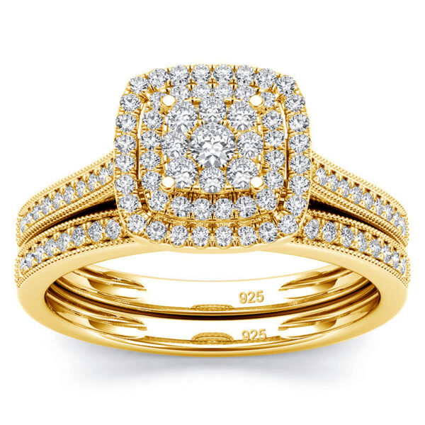 41fb3ae78dc9c38d 2PCS Yellow Gold Moissanite Engagement Rings set For Women 100% Real Pass Diamond Tester Wedding Band Jewelry Lover Couple Gifts