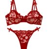 Lilosy Sexy Underwire Cute Push Up Strappy Embroidered Mesh Sheer Lingerie Set See Through Panty Bra