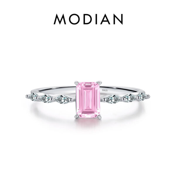 42106a04d2f048ae MODIAN Real 925 Sterling Silver Exquisite Sparkling Emerald Cut Pink Yellow Zirconia Ring For Women Wedding Luxury Fine Jewelry
