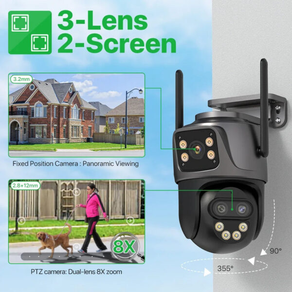 42203adb61a99598 6K 9MP HD IP Camera Outdoor Three-Lens External WiFi Camera 4K 8MP Dual Screen Security PTZ Cam Auto Tracking Surveillance iCSee