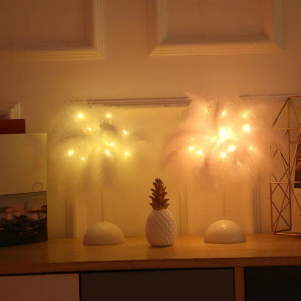 1PC Battery Power Led For Bedroom Wedding Decoration Feather Table Lamp With Smart Room Night Light