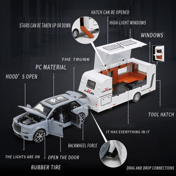 1/32 Rolls Royce Culan RV Alloy Diecast Off-road Vehicle Toy With Sound and Light Camping Car Model For Boys Gifts