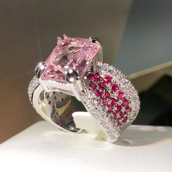 4266ea893a0c3084 sier high-definition diamond personality opening pink four-claw gemstone ring female party birthday gift