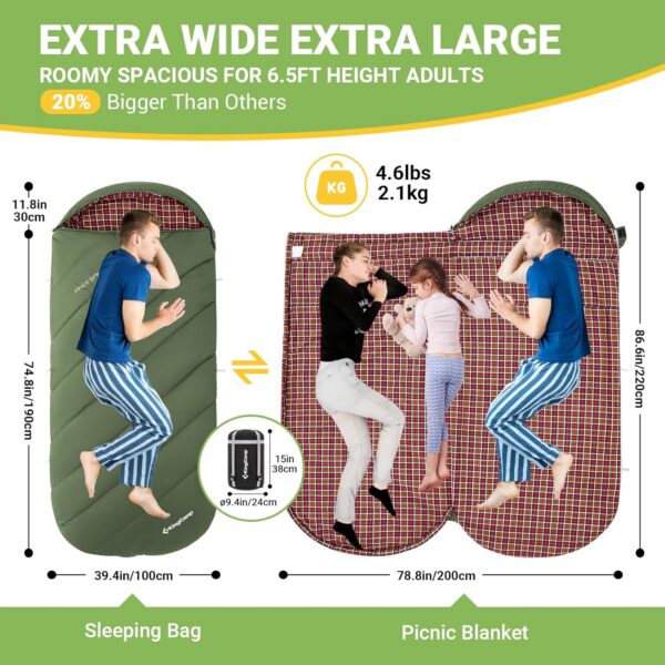 429da392c009ee7c KingCamp Sleeping Bag for Adults, Cold Weather & Warm Extra Wide Big & Tall XL Portable Waterproof Flannel Sleeping Bags, Essentials Gear Accessories for Camping Backpacking Hiking Indoor & Outdoor
